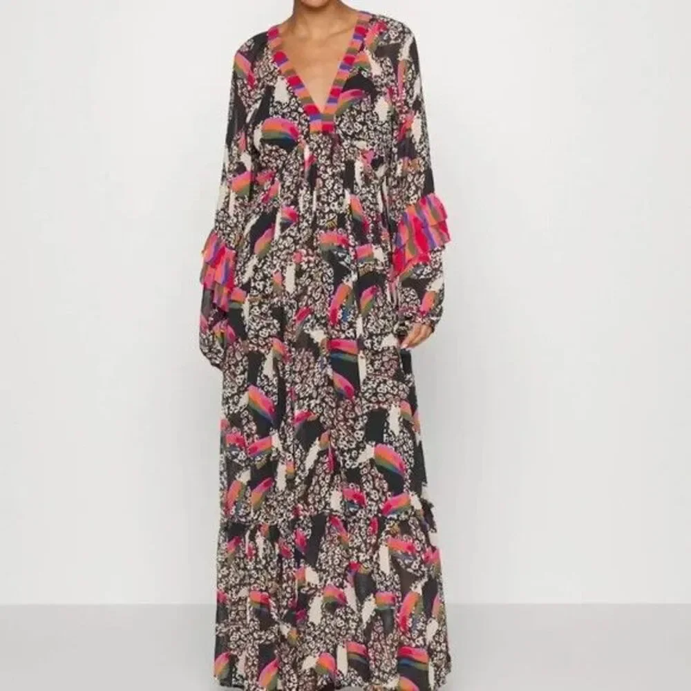 Farm Rio Maxi, Leopard Toucan, Relaxed, Long Sleeve, Medium,‎ New! Retail $315